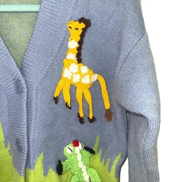 Blank Palette Womens Cardigan Jacket Size Medium Zoo Theme Applique Acrylic - Picture 3 of 13